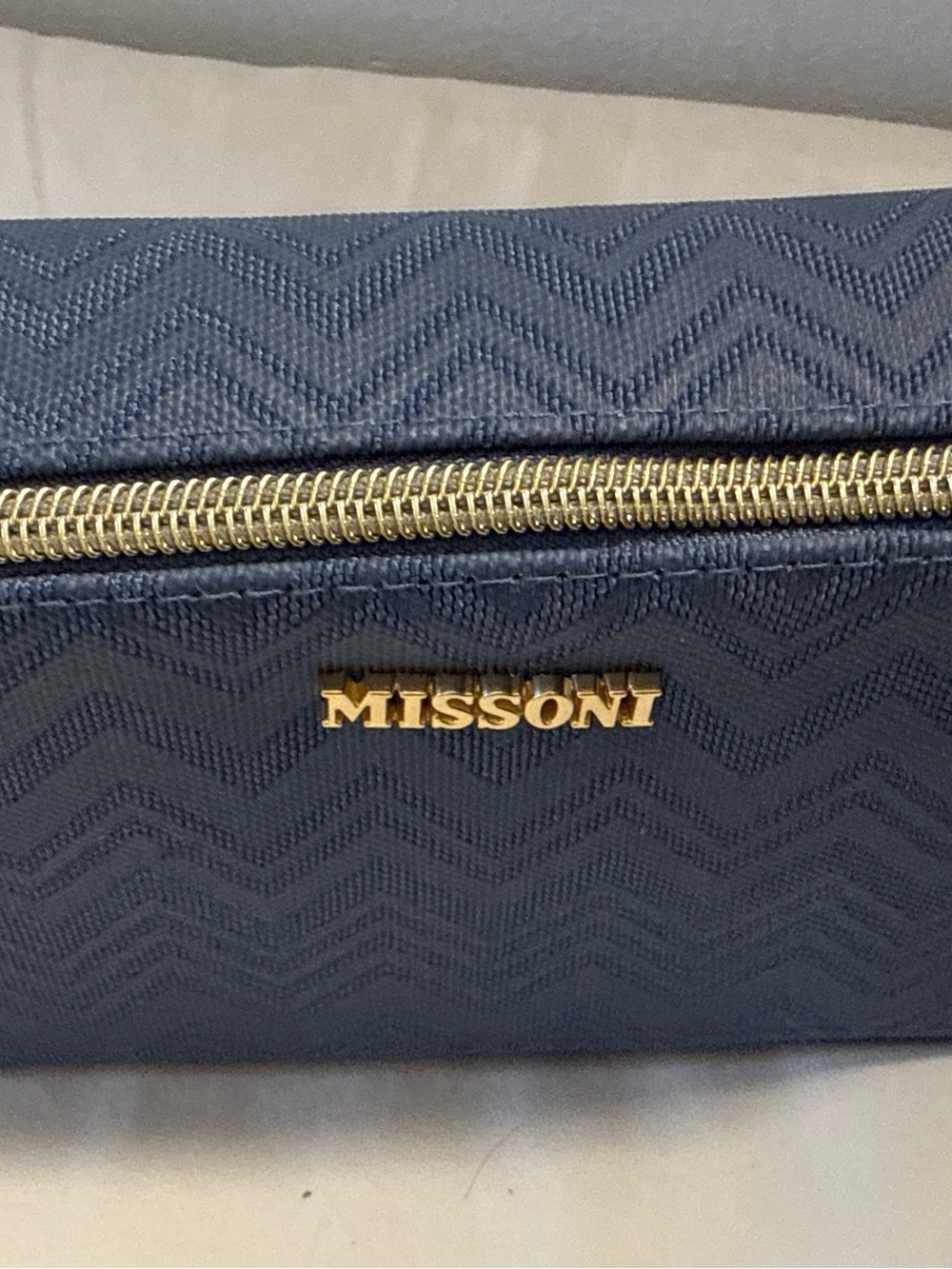 Missoni Navy Zigzag Makeup Pouch with Gold Logo
